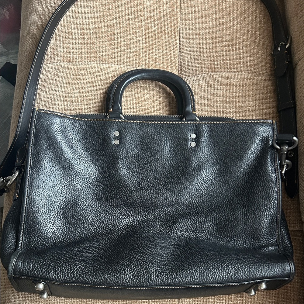 Coach Black Pebbled Leather Briefcase with Shoulder Strap - See description!